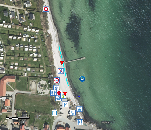 Her ser du en oversigt over de forskellige steder ved stranden.