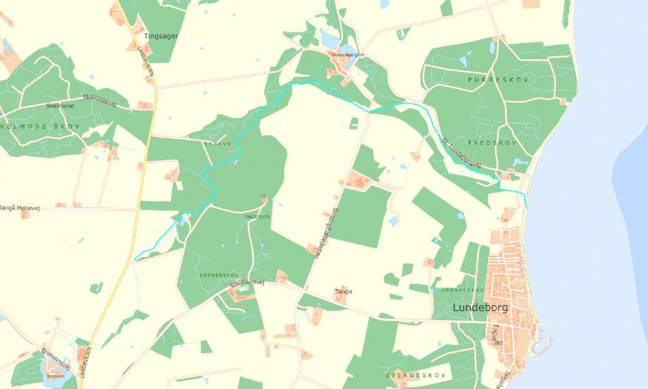 Kort over vandområdet i Tange Å