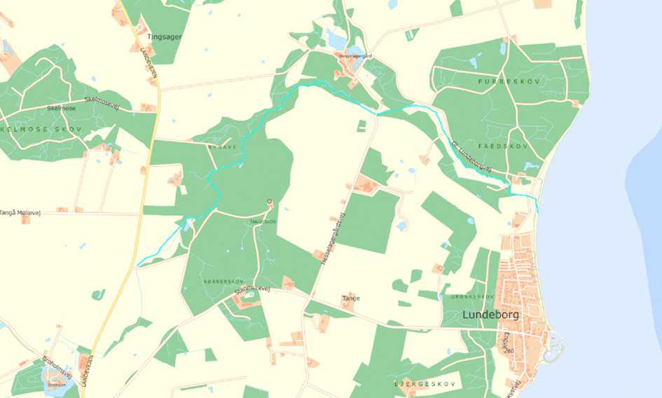 Kort over vandområdet i Tange Å