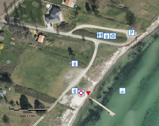 Her ser du en oversigt over de forskellige steder ved stranden.