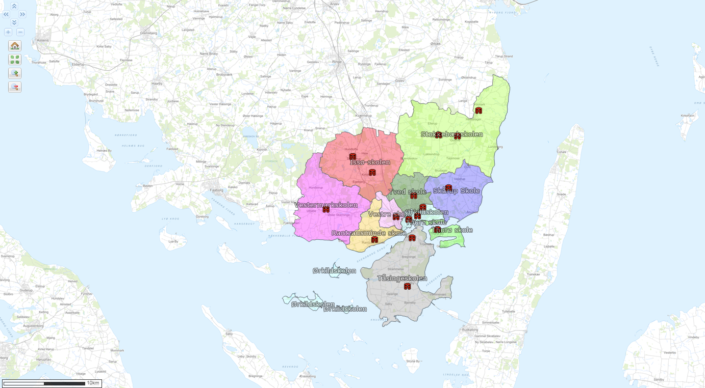 Overordnet kortoversigt over skoledistrikter