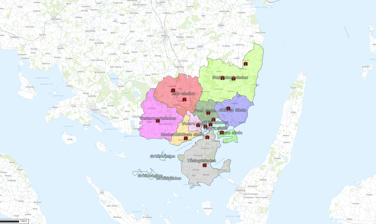 Overordnet kortoversigt over skoledistrikter