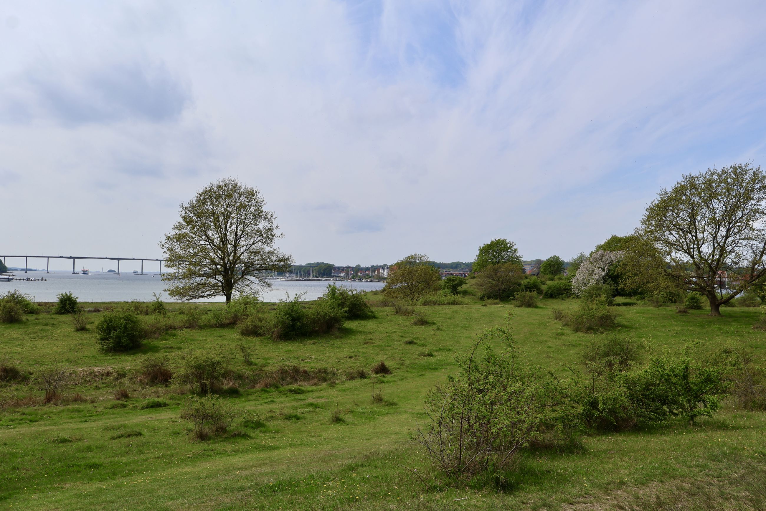 Mod vest kan man se Svendborgsundbroen og holde øje med færgerne, der sejler under.