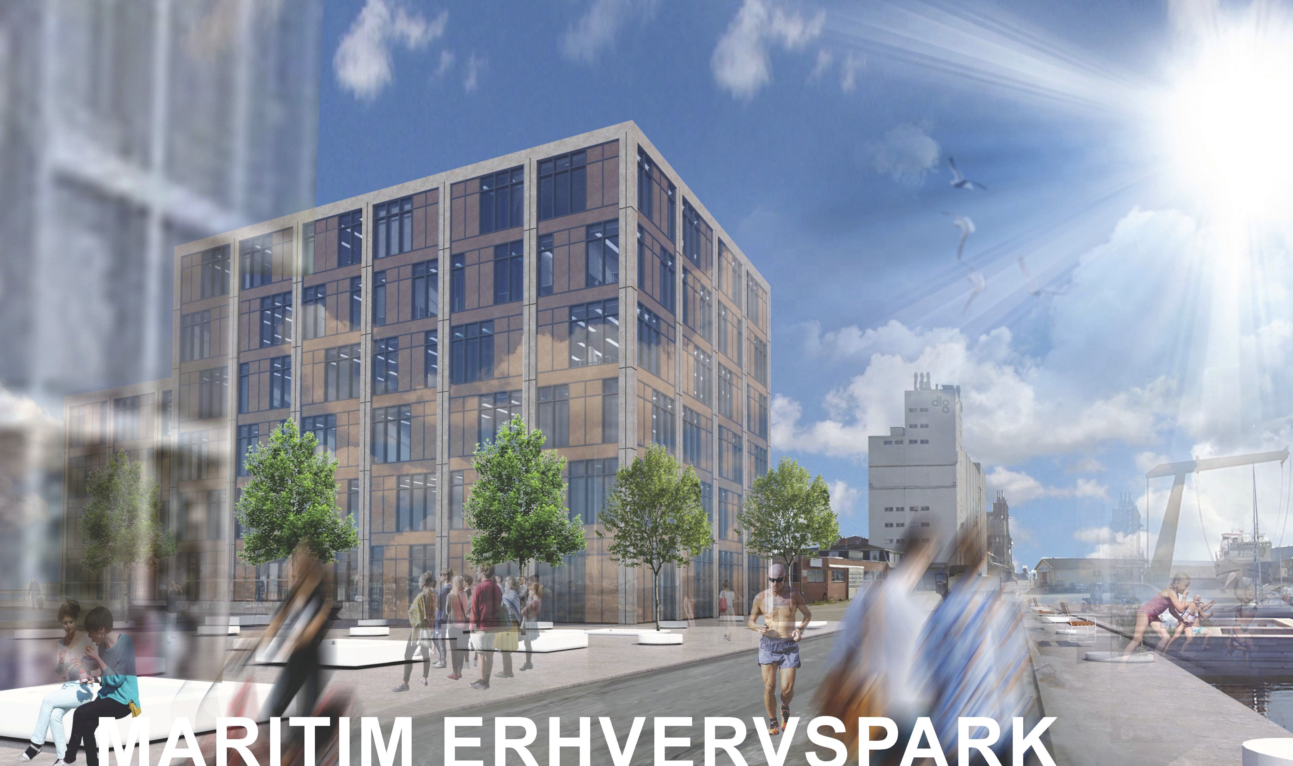 Skitse af kajområde der illustrerer udviklingen af Svendborg Havn