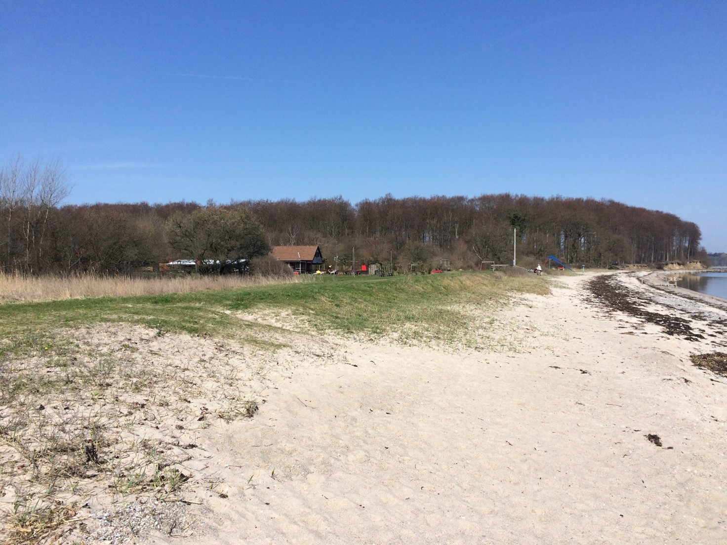 Stranden strækker sig langs hele Thurøs østkyst fra Øgavl til Thurø Rev.