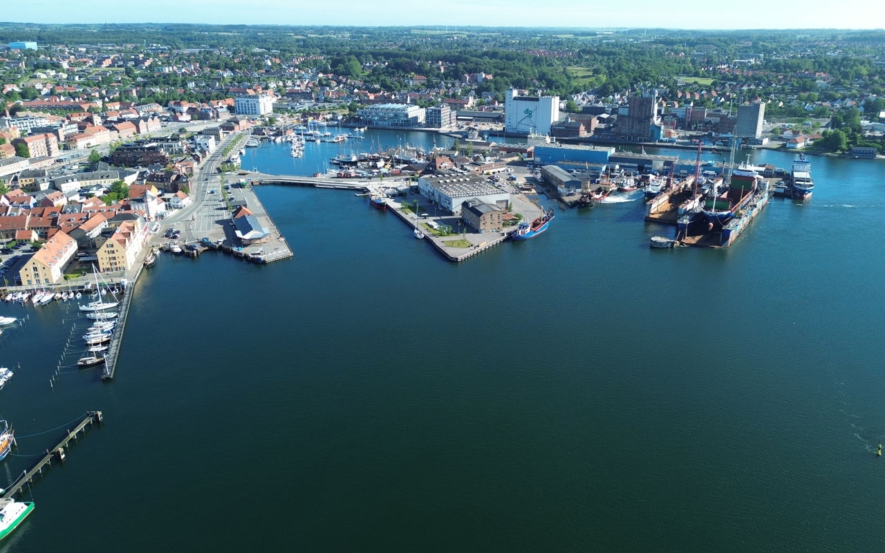 Dronebillede af Svendborg Havn