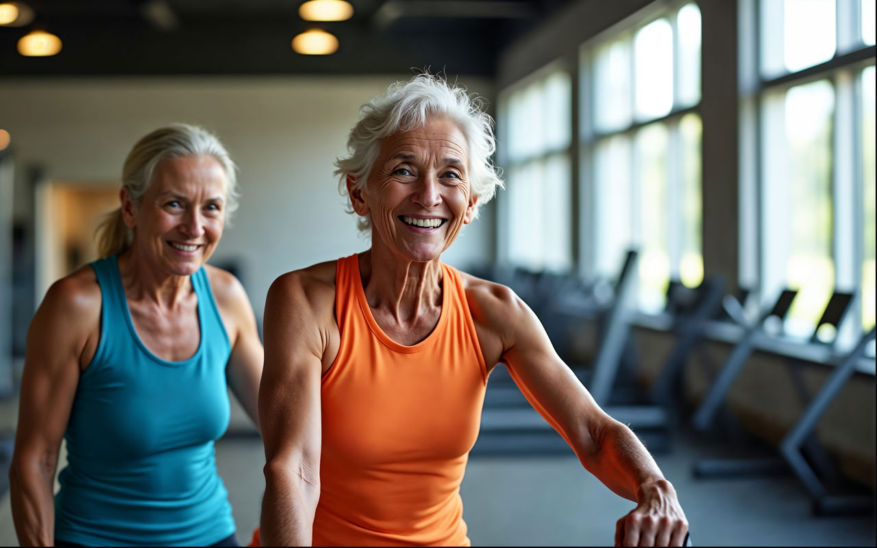 To ældre kvinder i træningscenter